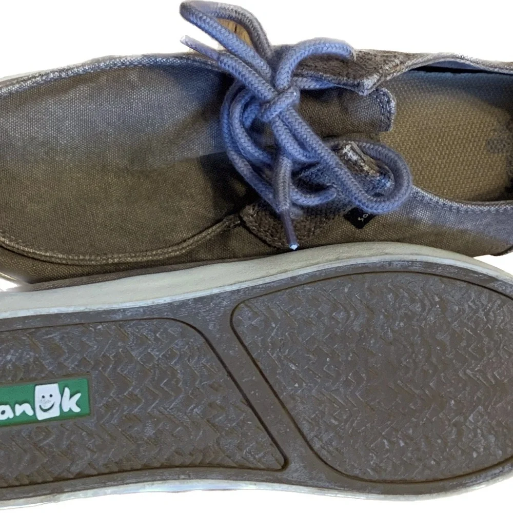 Sanuk Nu Nami Lace Up Casual Canvas Washed Grey Taupe Men’s Shoe Size 9